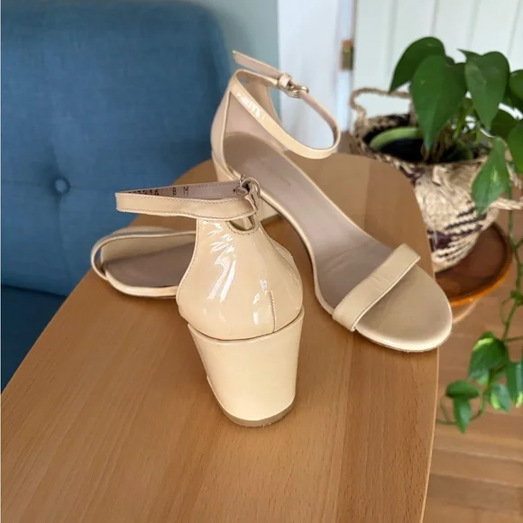 Stuart Weitzman Nudistcurve 75 Nude Patent Block Heel Sandals Sz 8 - Picture 8 of 8